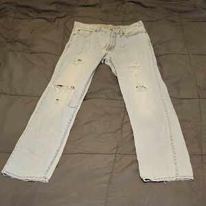 Men's American Eagle Outfitters Distressed Blue Jeans Straight Leg Size 33×34